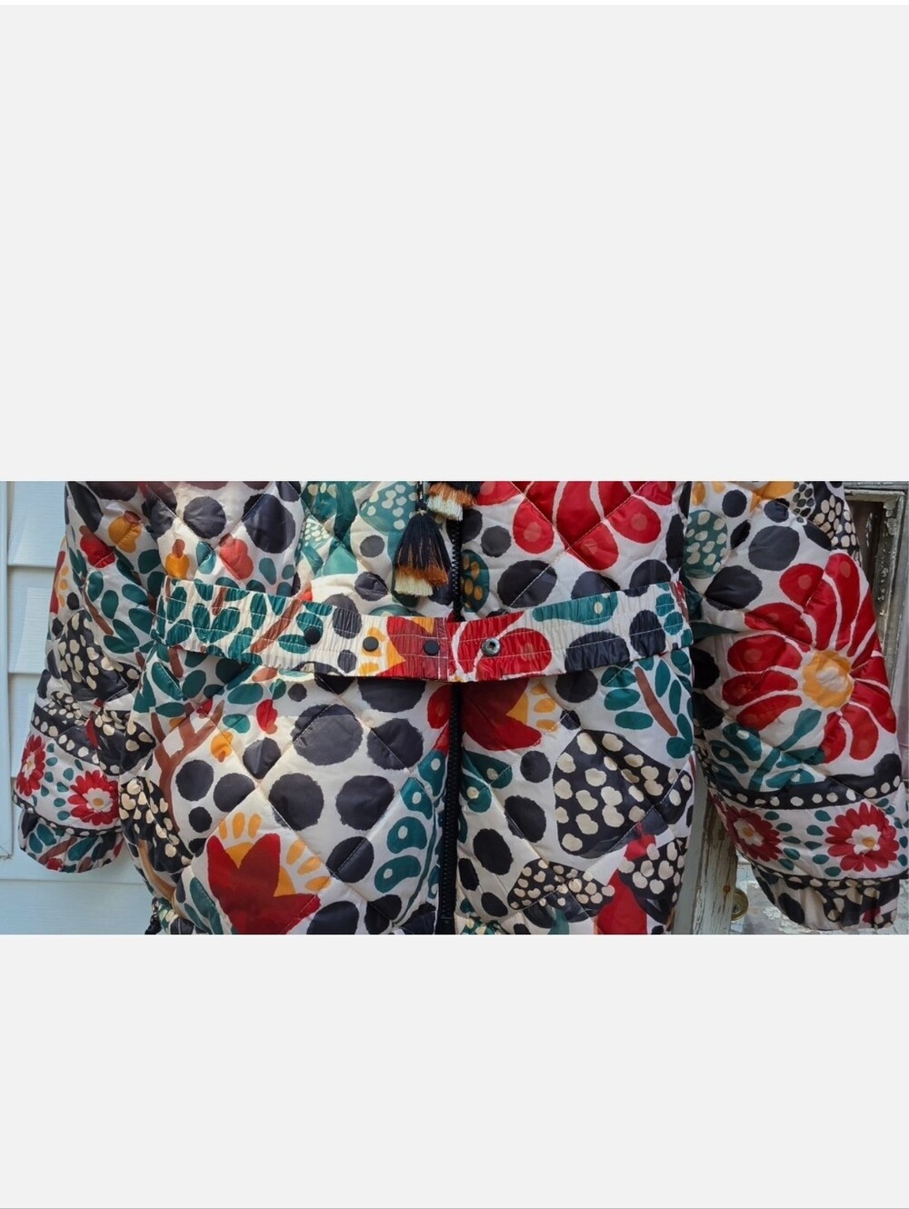 Stuning New Farm Rio Romantic Garden Reversible Puffed Hooded Belted Jacket L XL - Picture 12 of 16